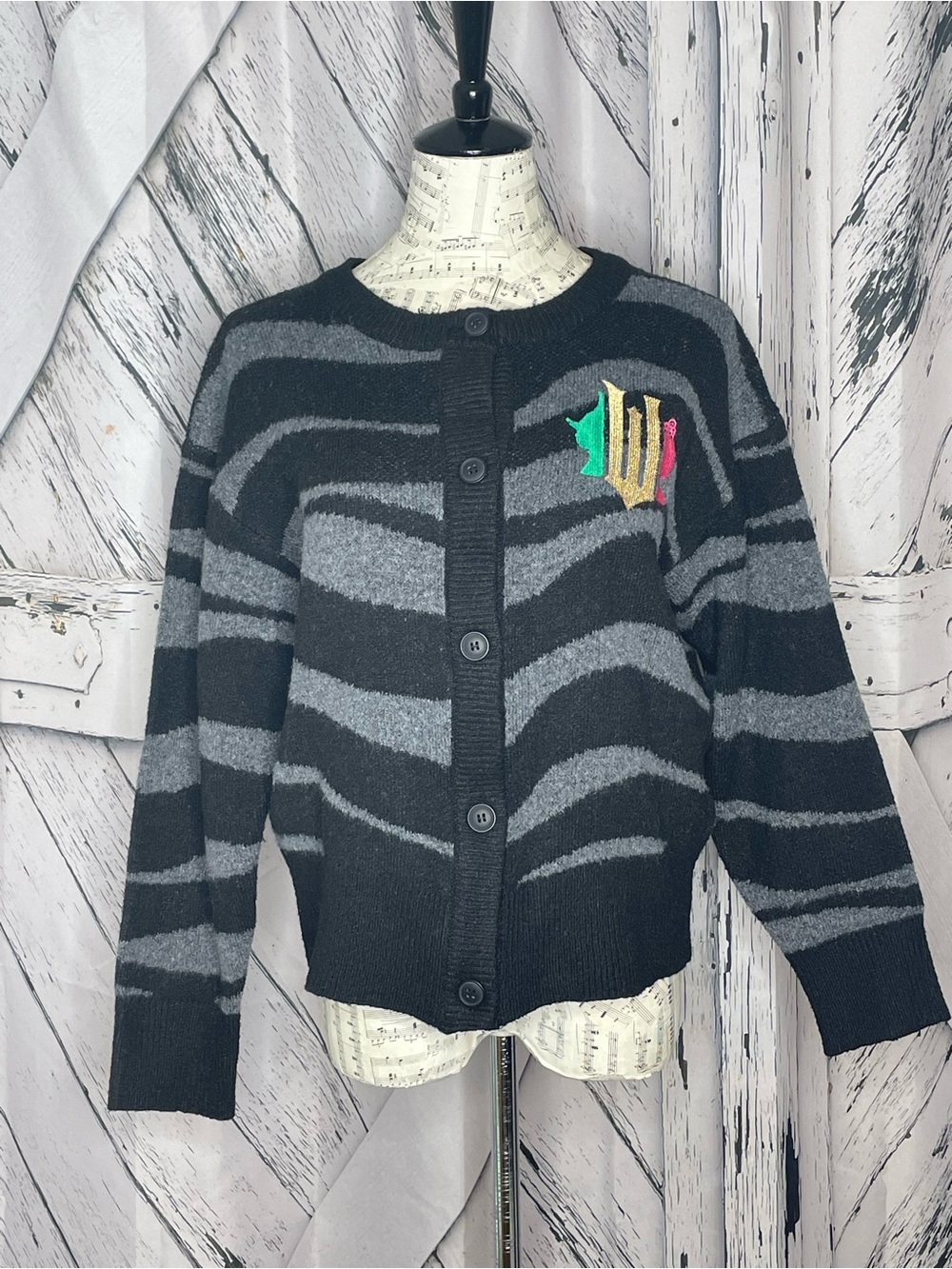 Paul Tazewell Wicked Zebra Striped Graphic Cardigan Black & Gray Large